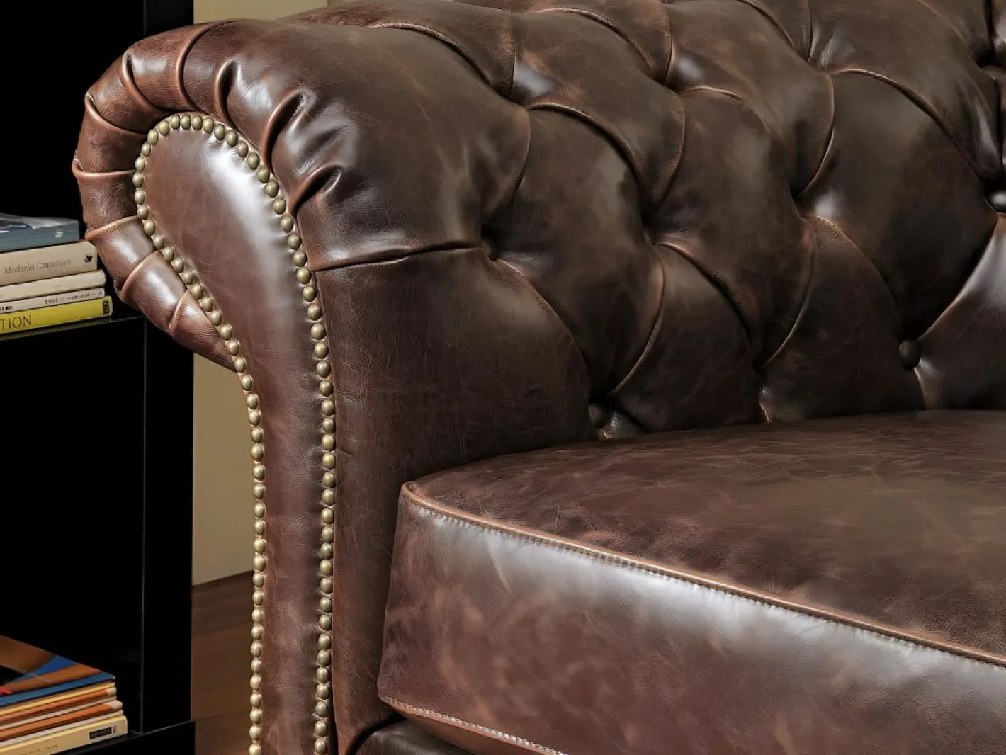 Vente-unique Sillón chesterfield de piel envejecida marrón CLOTAIRE Marru00f3n chocolate Best