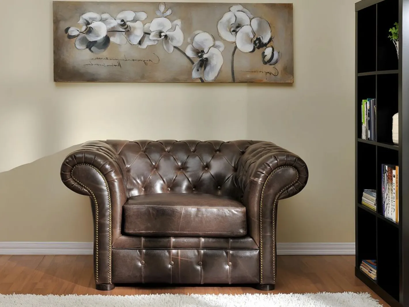 Vente-unique Sillón chesterfield de piel envejecida marrón CLOTAIRE Marru00f3n chocolate Best