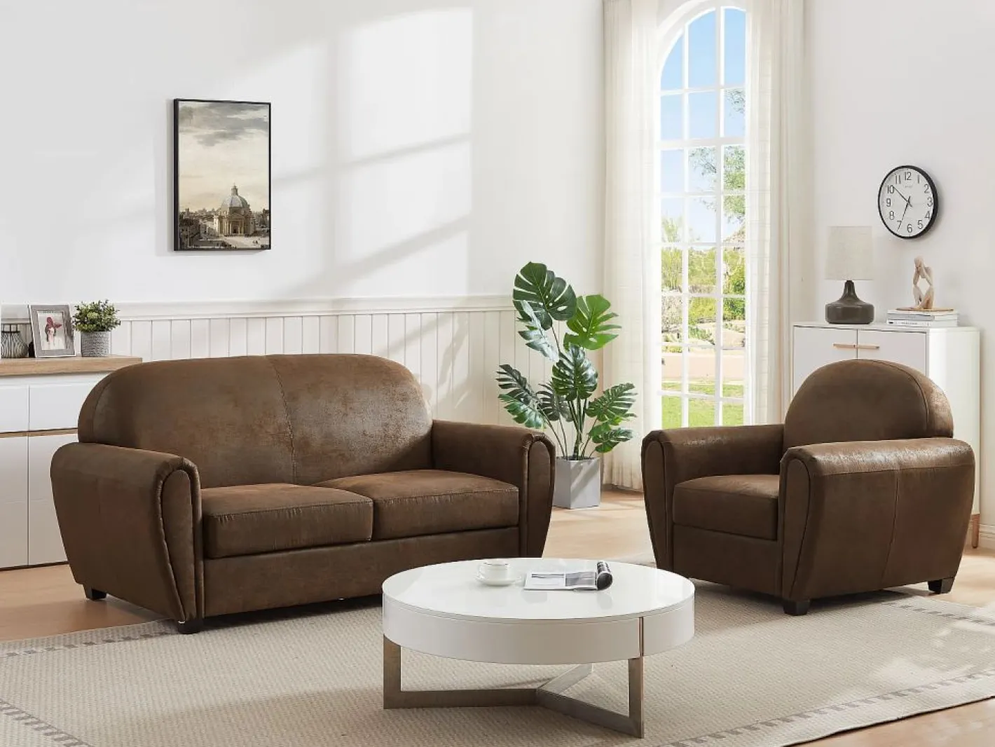 Vente-unique Sillón club VICTORY III en microfibra con efecto cuero envejecido Marru00f3n Hot