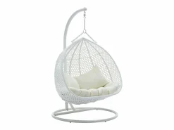 MYLIA Sillón colgante de 2 plazas de ratán trenzado y cojín beige - VAHINA de Blanco