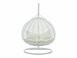 MYLIA Sillón colgante de 2 plazas de ratán trenzado y cojín beige - VAHINA de Blanco