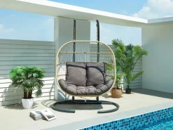 MYLIA Sillón colgante de 2 plazas de ratán natural claro y gris - LISSANDRA de Gris antracita / Color natural claro Online