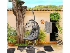 Sweeek Sillón Colgante|Sillón colgante de jardín tipo huevo de acero y poliéster antracita