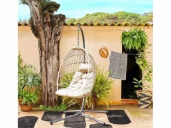 Sweeek Sillón colgante de jardín tipo huevo de acero y poliéster Beige Outlet