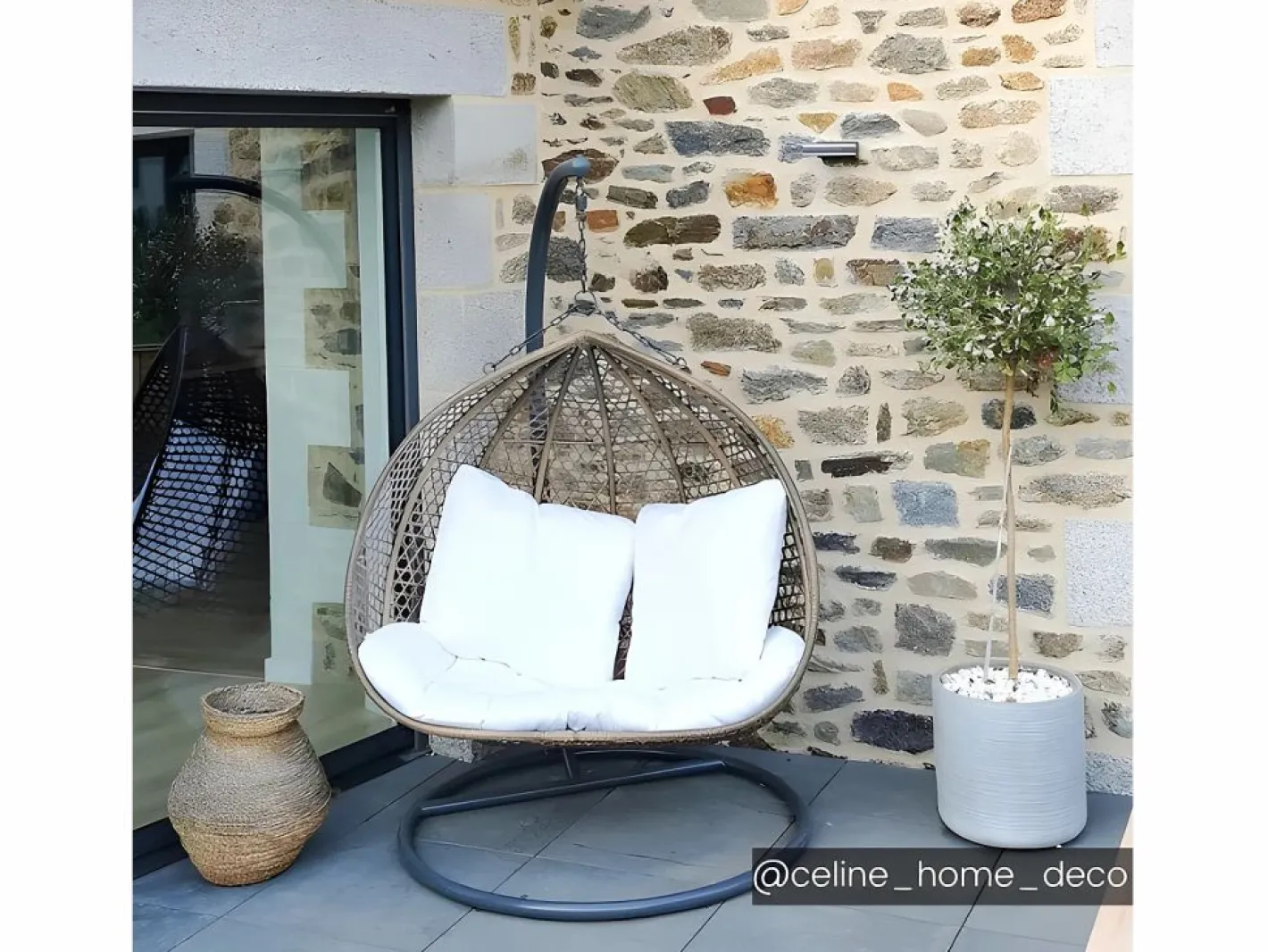 Sillón colgante doble resina trenzada acabado mimbre - VAHINA^MYLIA Best