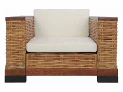 Sillón con cojines ratán natural marrón^vidaxl Hot