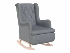 vidaxl Sillón Balancín|Sillón con patas mecedoras madera maciza caucho tela claro