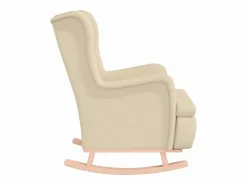 vidaxl Sillón con patas mecedoras madera maciza caucho y tela Crema Hot