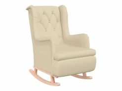 Sillón con patas mecedoras madera maciza caucho y tela^Clicnbuy New