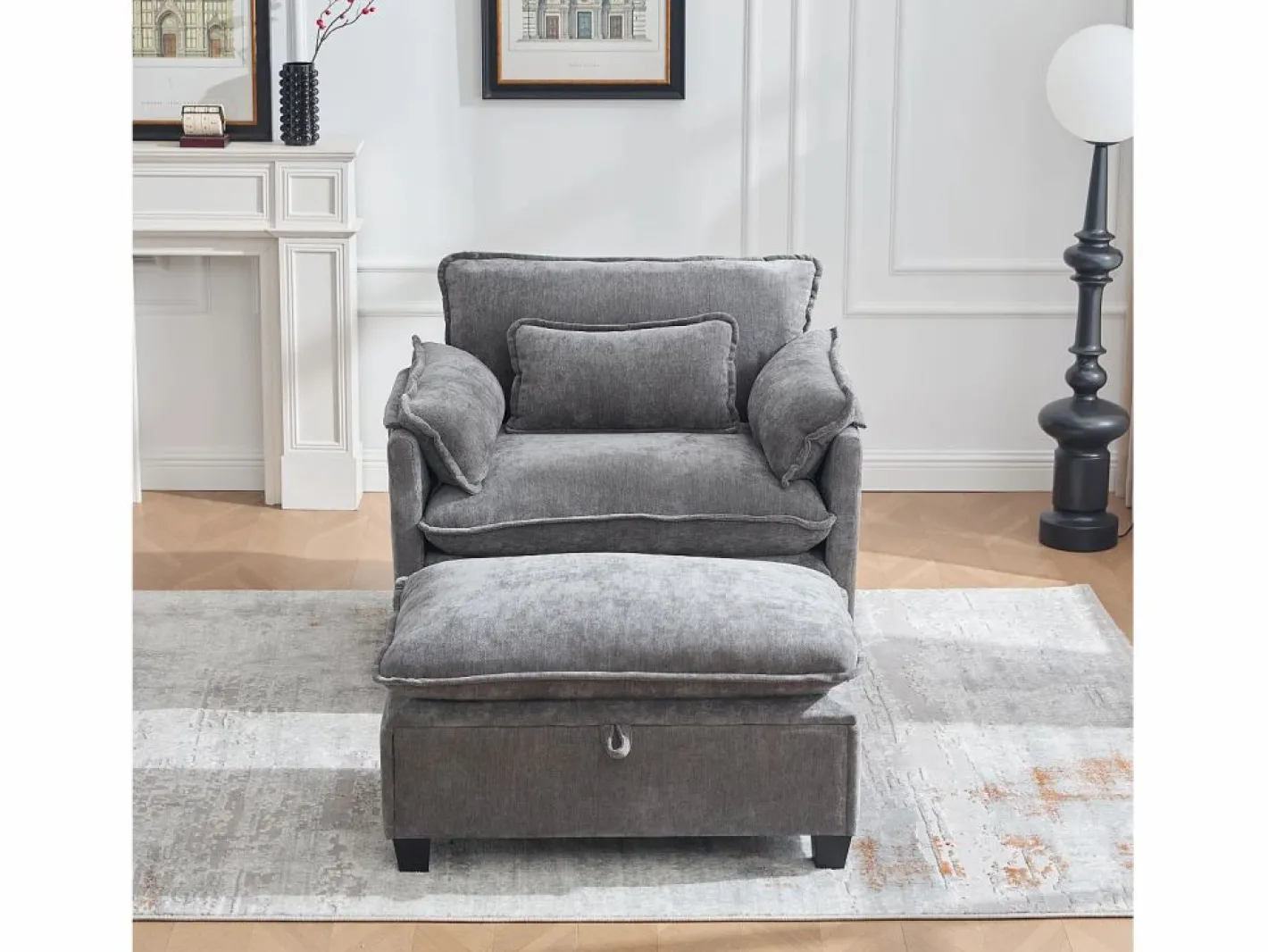 Sillón con reposapiés con almacenamiento y cojín - Tela de chenilla -^Hauss Spole Sale