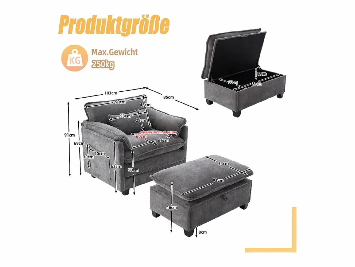 Sillón con reposapiés con almacenamiento y cojín - Tela de chenilla -^Hauss Spole Sale