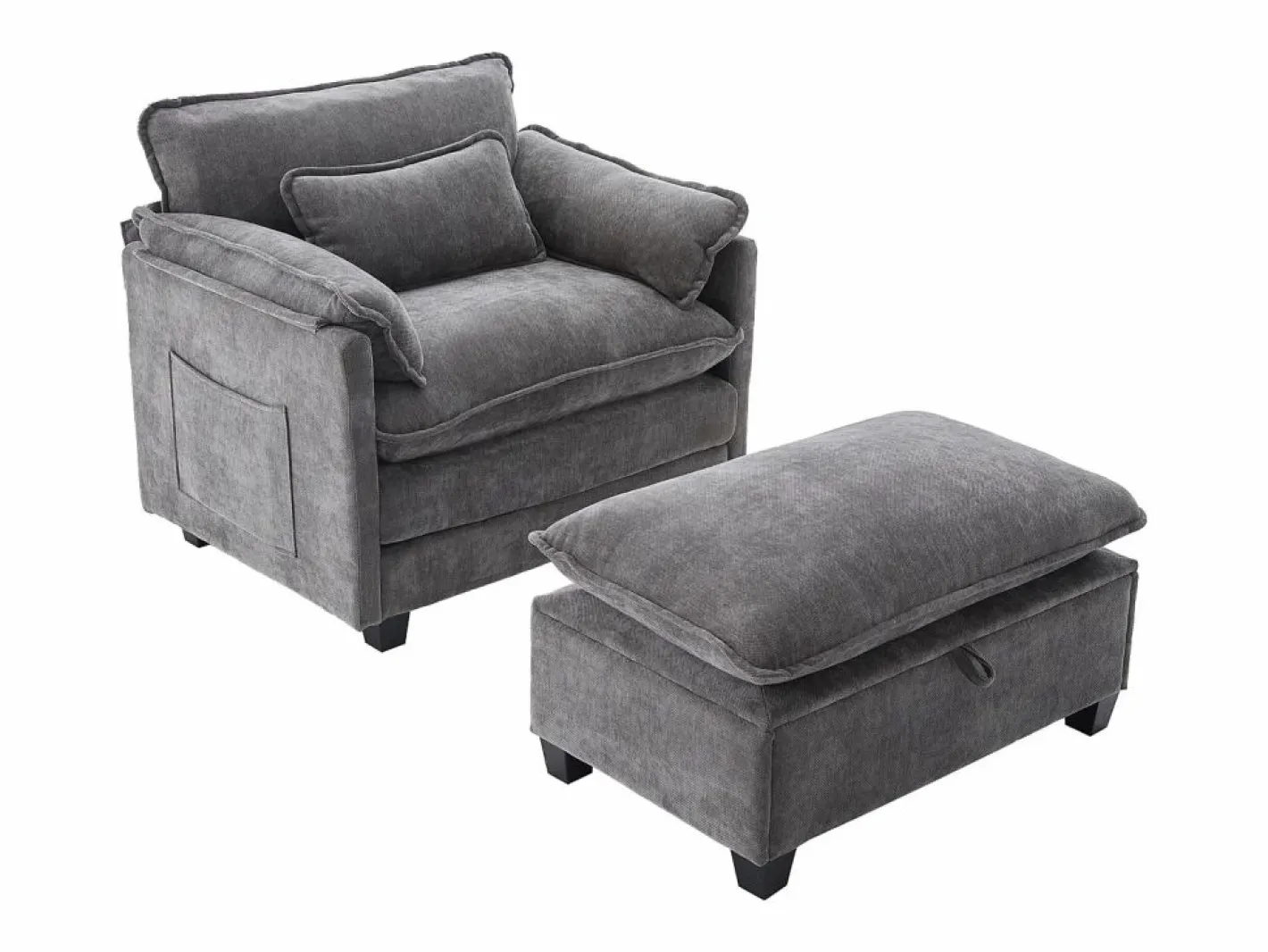 Sillón con reposapiés con almacenamiento y cojín - Tela de chenilla -^Hauss Spole Sale