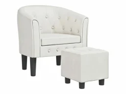 Sillón con taburete cuero sintético^vidaxl Clearance