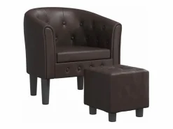 vidaxl Sillón Estilo Cabriolet|Sillón con taburete cuero sintético marrón