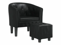 vidaxl Sillón con taburete cuero sintético Negro Outlet