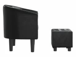 vidaxl Sillón con taburete cuero sintético Negro Outlet