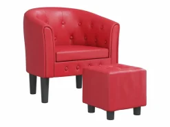 vidaxl Sillón con taburete cuero sintético Rojo