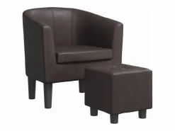 Sillón con taburete cuero sintético marrón^Clicnbuy Sale