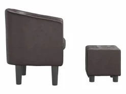 Sillón con taburete cuero sintético marrón^Clicnbuy Sale