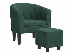 vidaxl Sillón con taburete terciopelo oscuro Verde Clearance