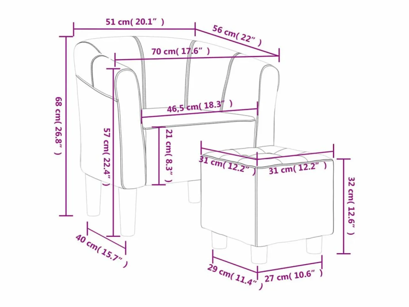 Clicnbuy Sillón Estilo Cabriolet|Sillón con taburete terciopelo