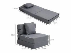 Sillón Cama|Sillón convertible 2 en 1 con función cama, espuma, oscuro (70x70x61cm)