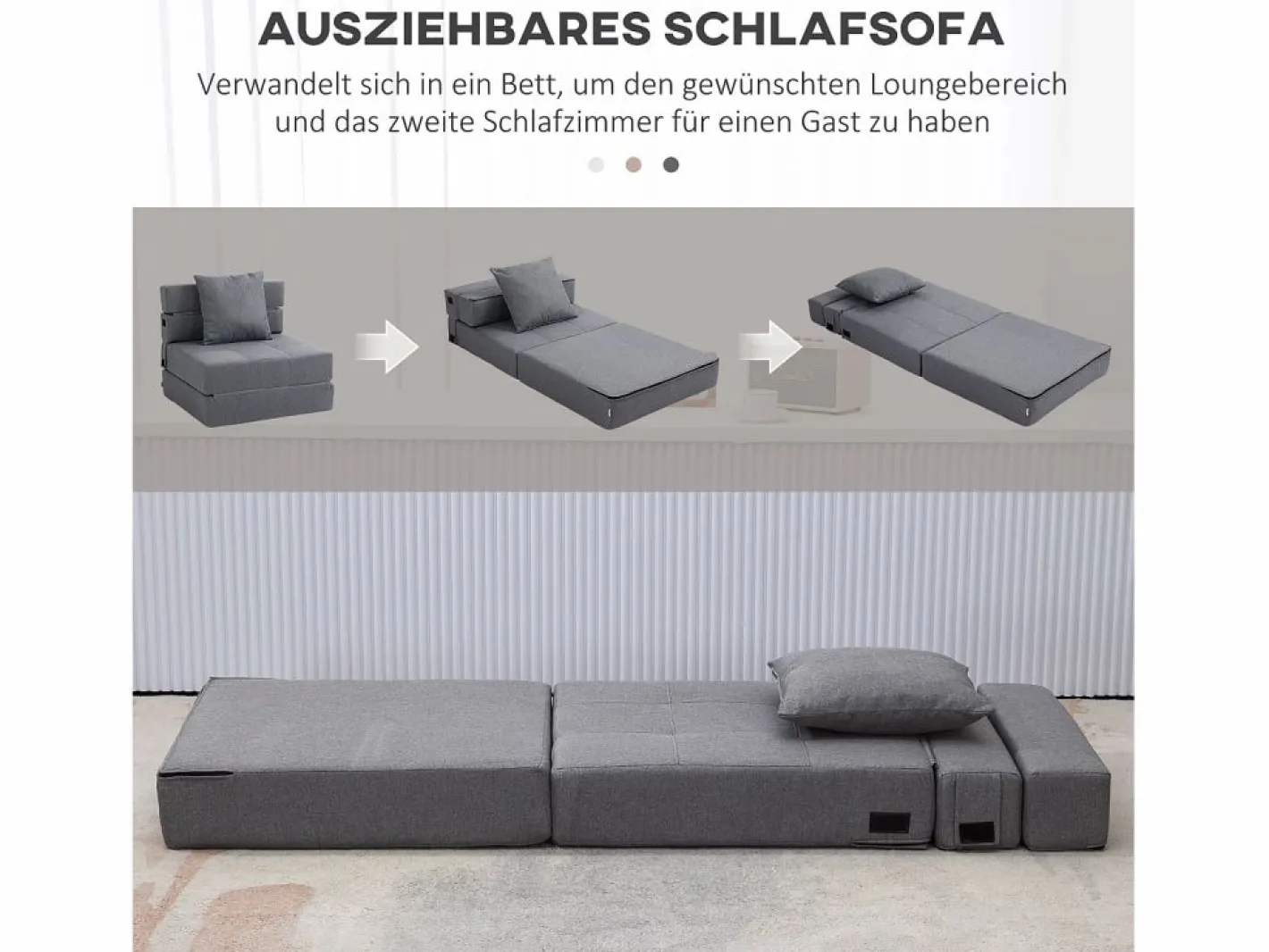Sillón Cama|Sillón convertible 2 en 1 con función cama, espuma, oscuro (70x70x61cm)