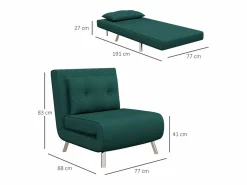 Sillón convertible 3 en 1 con cojín, tejido de terciopelo, patas de acero, oscuro (77x88x83cm)^ Clearance