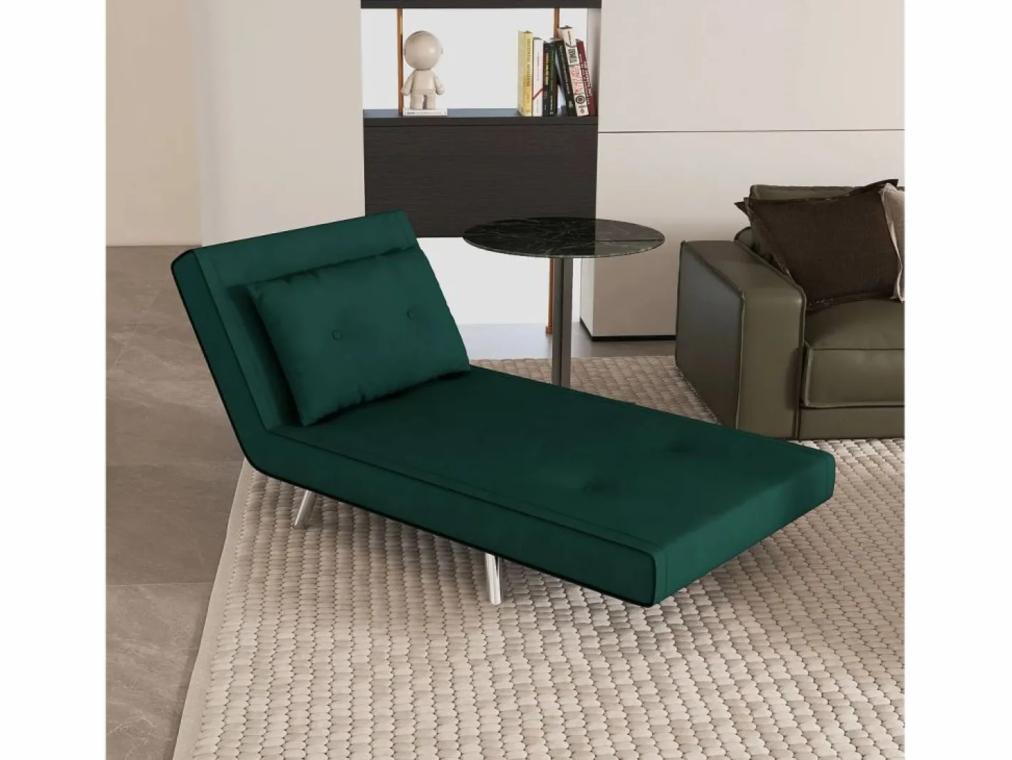 Sillón convertible 3 en 1 con cojín, tejido de terciopelo, patas de acero, oscuro (77x88x83cm)^ Clearance