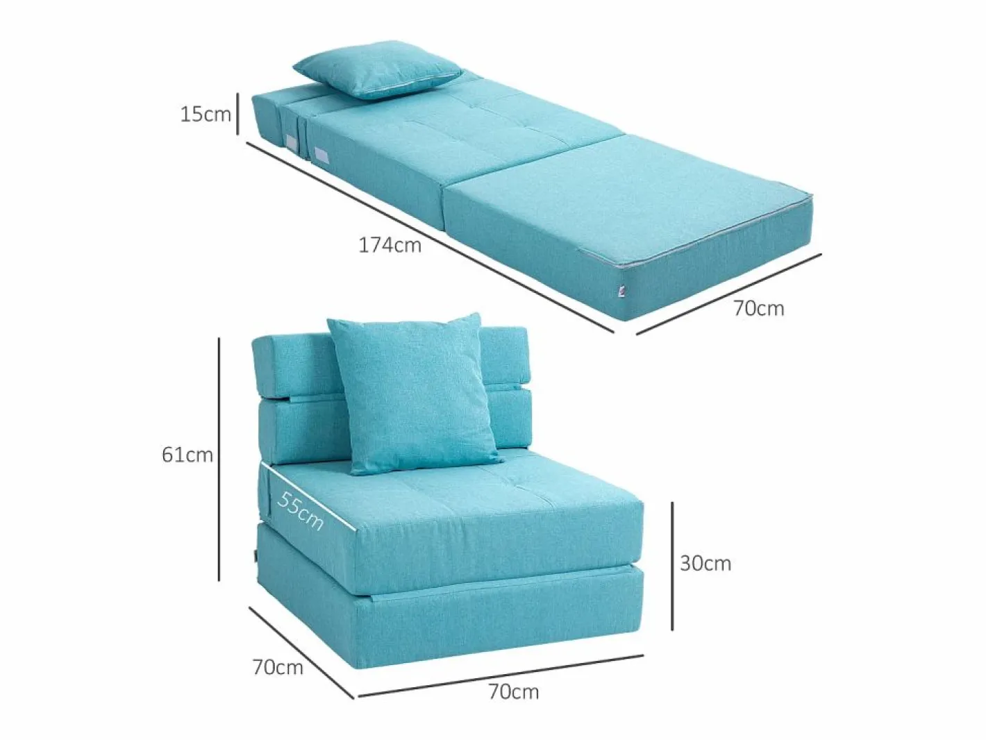 Sillón Cama|Sillón convertible 2 en 1 con función cama, espuma, (70x70x61cm)