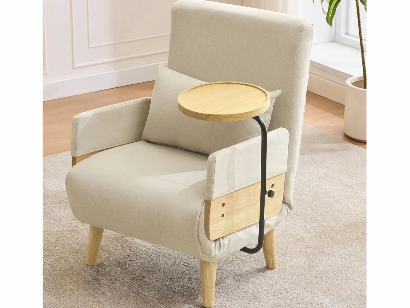 Hauss Spole Sillón convertible 3 en 1 con función cama - Cojín y base de madera - Tejido de lino Beige Online