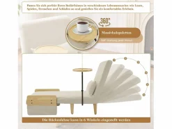 Hauss Spole Sillón convertible 3 en 1 con función cama - Cojín y base de madera - Tejido de lino Beige Online