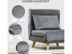 Sillón convertible con cojín, respaldo regulable en 6 posiciones, terciopelo (72x78x79cm)^