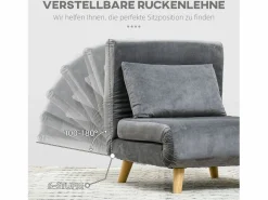 Sillón convertible con cojín, respaldo regulable en 6 posiciones, terciopelo (72x78x79cm)^