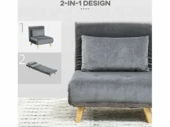 Sillón convertible con cojín, respaldo regulable en 6 posiciones, terciopelo (72x78x79cm)^