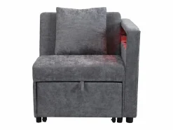 Sillón convertible con LED, USB, Tipo C y soporte lumbar - Sofá cama multifuncional - Tela de lino gris^Hauss Spole Online