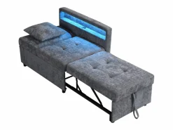 Sillón convertible con LED, USB, Tipo C y soporte lumbar - Sofá cama multifuncional - Tela de lino gris^Hauss Spole Online