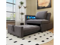Sillón convertible con LED, USB, Tipo C y soporte lumbar - Sofá cama multifuncional - Tela de lino oscuro^Hauss Spole Hot