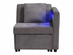 Sillón convertible con LED, USB, Tipo C y soporte lumbar - Sofá cama multifuncional - Tela de lino oscuro^Hauss Spole Hot