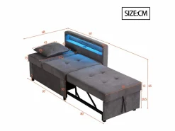 Sillón convertible con LED, USB, Tipo C y soporte lumbar - Sofá cama multifuncional - Tela de lino oscuro^Hauss Spole Hot