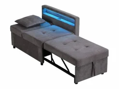 Sillón convertible con LED, USB, Tipo C y soporte lumbar - Sofá cama multifuncional - Tela de lino oscuro^Hauss Spole Hot