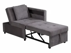 Sillón convertible con LED, USB, Tipo C y soporte lumbar - Sofá cama multifuncional - Tela de lino oscuro^Hauss Spole Hot