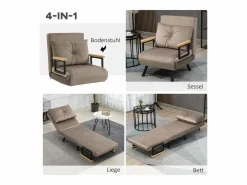 Sillón convertible con respaldo reclinable en 5 posiciones, acero, terciopelo beige claro (63x73x81cm)^ Discount