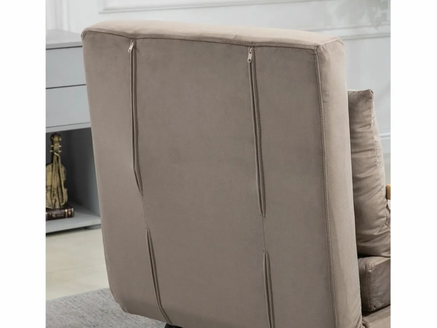 Sillón convertible con respaldo reclinable en 5 posiciones, acero, terciopelo beige claro (63x73x81cm)^ Discount