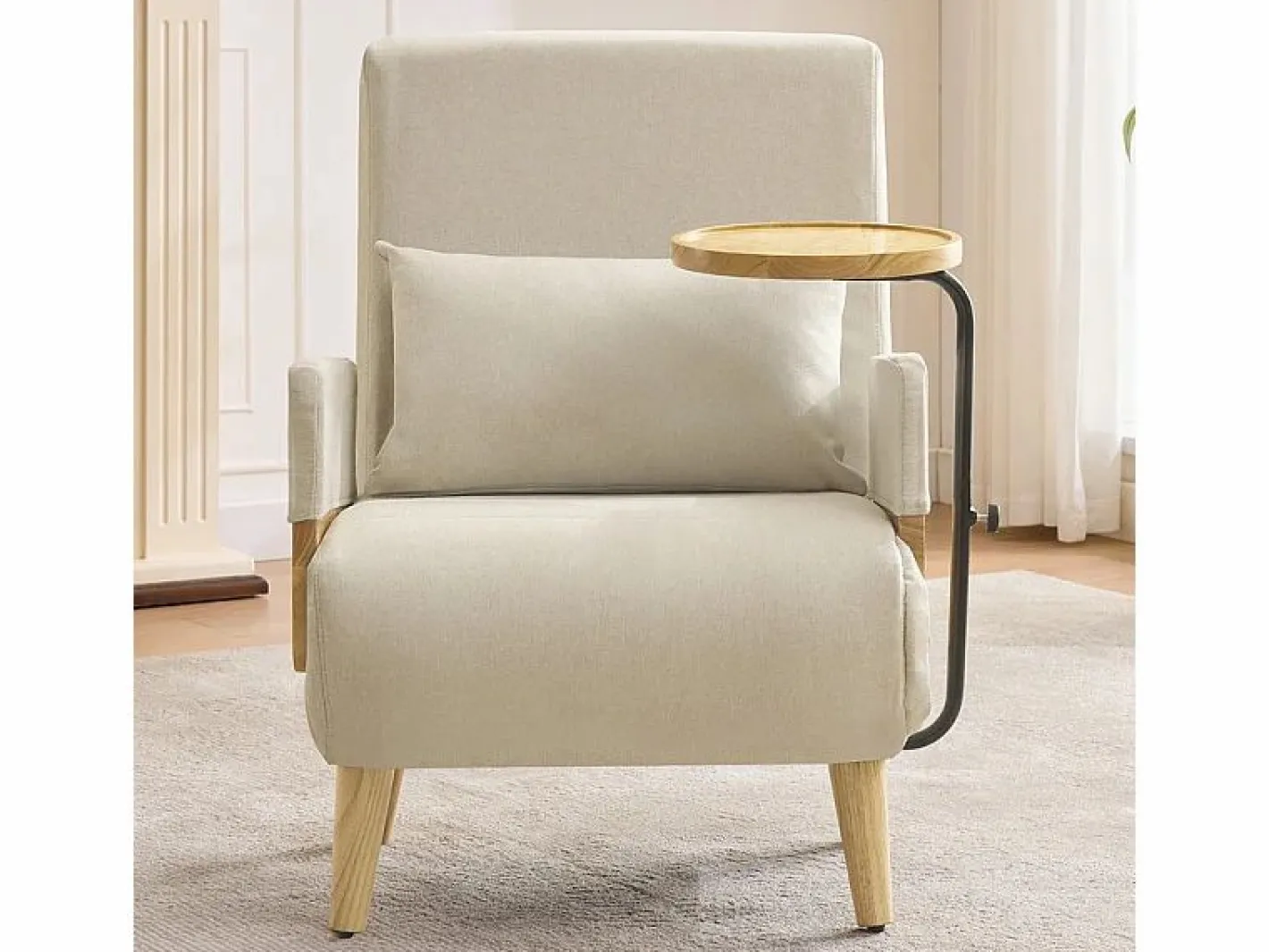 DripeX Sillón Cama|Sillón convertible de lino , con mesa de madera y almohada, respaldo ajustable, superficie para acostarse 180x62 cm