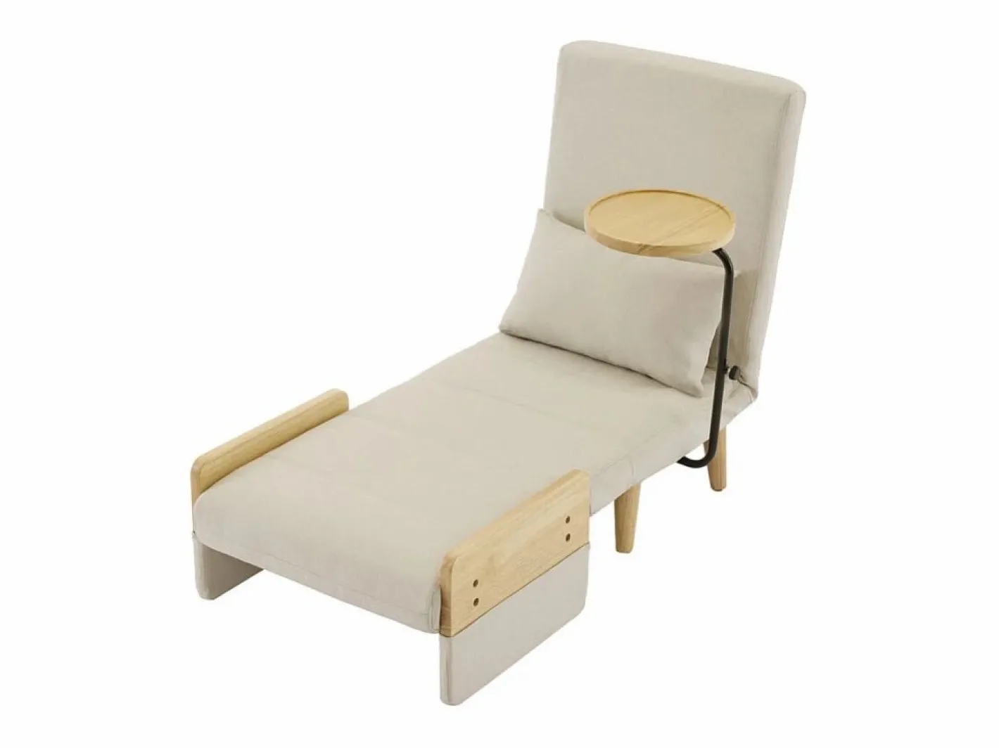 DripeX Sillón Cama|Sillón convertible de lino , con mesa de madera y almohada, respaldo ajustable, superficie para acostarse 180x62 cm