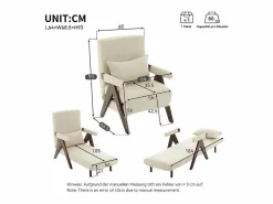 DripeX Sillón Cama|Sillón convertible de lino - con almohada - respaldo ajustable en 6 niveles - superficie para acostarse 184x56 cm