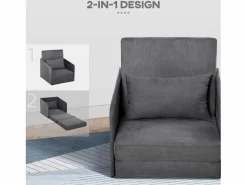 Sillón convertible en cama, 2 bolsillos de almacenamiento, estructura de metal, poliéster, (70x76x77 cm) Gris Online