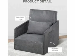 Sillón convertible en cama, 2 bolsillos de almacenamiento, estructura de metal, poliéster, (70x76x77 cm) Gris Online