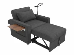 Hauss Spole Sillón convertible en pana - Sofá individual con mesa auxiliar y puertos USB/Tipo C Gris New